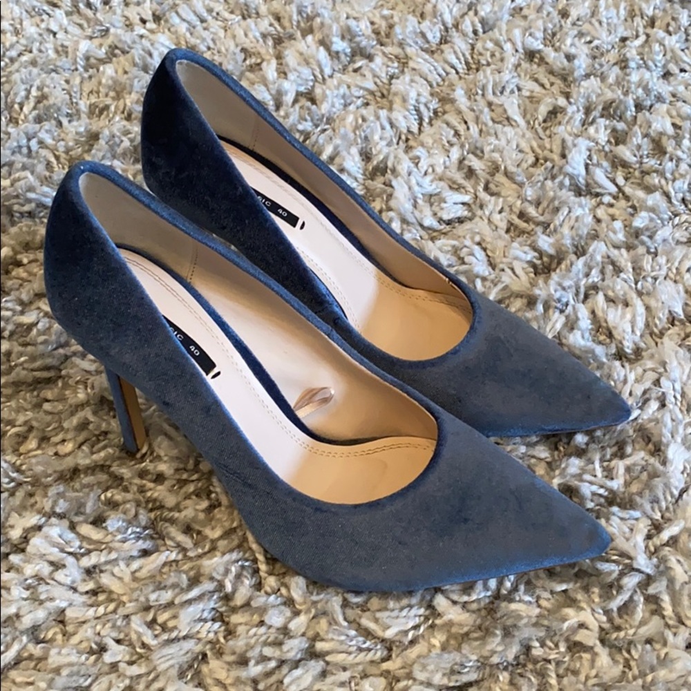 Zara Blue Steel Suede Heels
